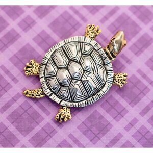 Vintage Intricate Silver Tone Shell Turtle Brooch - V18